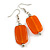Orange Glass Square Drop Earrings In Silver Tone - 55mm L - view 4