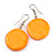 Orange Shell Coin Drop Earrings In Silver Finish - 45mm Long - view 4
