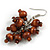 Brown Wooden Bead Cluster Drop Earrings in Silver Tone - 55mm Long - view 5