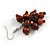 Brown Wooden Bead Cluster Drop Earrings in Silver Tone - 55mm Long - view 6