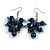 Dark Blue Wooden Bead Cluster Drop Earrings in Silver Tone - 55mm Long - view 4