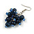 Dark Blue Wooden Bead Cluster Drop Earrings in Silver Tone - 55mm Long - view 5