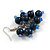 Dark Blue Wooden Bead Cluster Drop Earrings in Silver Tone - 55mm Long - view 6