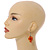 Orange Wooden Bead Cluster Drop Earrings in Silver Tone - 55mm Long - view 2