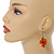 Orange Wooden Bead Cluster Drop Earrings in Silver Tone - 55mm Long - view 3