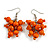 Orange Wooden Bead Cluster Drop Earrings in Silver Tone - 55mm Long - view 4