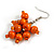 Orange Wooden Bead Cluster Drop Earrings in Silver Tone - 55mm Long - view 5