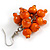 Orange Wooden Bead Cluster Drop Earrings in Silver Tone - 55mm Long - view 6