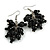 Black Wooden Bead Cluster Drop Earrings in Silver Tone - 55mm Long - view 4