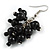 Black Wooden Bead Cluster Drop Earrings in Silver Tone - 55mm Long - view 5