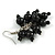 Black Wooden Bead Cluster Drop Earrings in Silver Tone - 55mm Long - view 6