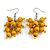 Yellow Wooden Bead Cluster Drop Earrings in Silver Tone - 55mm Long - view 4
