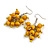 Yellow Wooden Bead Cluster Drop Earrings in Silver Tone - 55mm Long