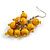 Yellow Wooden Bead Cluster Drop Earrings in Silver Tone - 55mm Long - view 5
