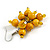Yellow Wooden Bead Cluster Drop Earrings in Silver Tone - 55mm Long - view 6