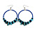 Large Blue/ Teal Glass, Shell, Wood Bead Hoop Earrings In Silver Tone - 75mm Long - view 3