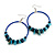 Large Blue/ Teal Glass, Shell, Wood Bead Hoop Earrings In Silver Tone - 75mm Long - view 4