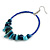 Large Blue/ Teal Glass, Shell, Wood Bead Hoop Earrings In Silver Tone - 75mm Long - view 5