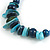 Large Blue/ Teal Glass, Shell, Wood Bead Hoop Earrings In Silver Tone - 75mm Long - view 6