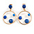 Blue Enamel Dot Circle/ Hoop Drop Clip-On Earrings In Gold Tone - 40mm Long - view 3