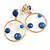 Blue Enamel Dot Circle/ Hoop Drop Clip-On Earrings In Gold Tone - 40mm Long