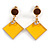 Brown/ Yellow Enamel Square Drop Earrings In Gold Tone - 40mm Long - view 4