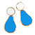 Blue/ White Enamel Teardrop Earrings In Gold Tone Metal - 40mm Long - view 3