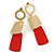 Brushed Gold, Red Square Dangle Drop Earrings - 50mm Long - view 3