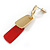 Brushed Gold, Red Square Dangle Drop Earrings - 50mm Long - view 5