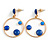 Blue Enamel Dot Circle/ Hoop Drop Earrings In Gold Tone - 40mm Long