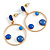 Blue Enamel Dot Circle/ Hoop Drop Earrings In Gold Tone - 40mm Long - view 3
