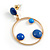 Blue Enamel Dot Circle/ Hoop Drop Earrings In Gold Tone - 40mm Long - view 5