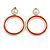 Gold Tone Hoop Earrings with Red Enamel and White Faux Pearl Bead - 50mm Long - view 3