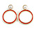 Gold Tone Hoop Clip-On Earrings with Red Enamel and White Faux Pearl Bead - 50mm Long - view 3