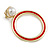 Gold Tone Hoop Clip-On Earrings with Red Enamel and White Faux Pearl Bead - 50mm Long - view 4