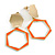 Orange Enamel Geometric Drop Earrings In Bright Gold Tone Metal - 50mm Long - view 3