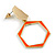 Orange Enamel Geometric Drop Earrings In Bright Gold Tone Metal - 50mm Long - view 4
