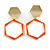 Orange Enamel Geometric Clip-On Earrings In Bright Gold Tone Metal - 50mm Long - view 3