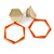 Orange Enamel Geometric Clip-On Earrings In Bright Gold Tone Metal - 50mm Long