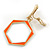 Orange Enamel Geometric Clip-On Earrings In Bright Gold Tone Metal - 50mm Long - view 6