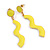 Neon Yellow Enamel Wavy Drop Earrings In Gold Tone - 55mm Long - view 3