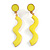 Neon Yellow Enamel Wavy Clip-On Earrings In Gold Tone - 55mm Long - view 3
