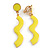 Neon Yellow Enamel Wavy Clip-On Earrings In Gold Tone - 55mm Long