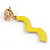 Neon Yellow Enamel Wavy Clip-On Earrings In Gold Tone - 55mm Long - view 5