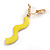 Neon Yellow Enamel Wavy Clip-On Earrings In Gold Tone - 55mm Long - view 6