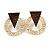 Statement Hammered Round Geometric Drop Earrings In Gold/ Dark Brown Tone - 35mm Long - view 4