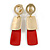 Brushed Gold, Red Square Dangle Clip-On Earrings - 50mm Long - view 3