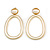 Gold Tone Oval Drop Earrings with White Enamel and Freshwater Pearl - 55mm Long