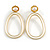 Gold Tone Oval Clip-On Earrings with White Enamel and Freshwater Pearl - 55mm Long - view 3