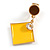 Brown/ Yellow Enamel Square Clip-On Earrings In Gold Tone - 40mm Long - view 4
